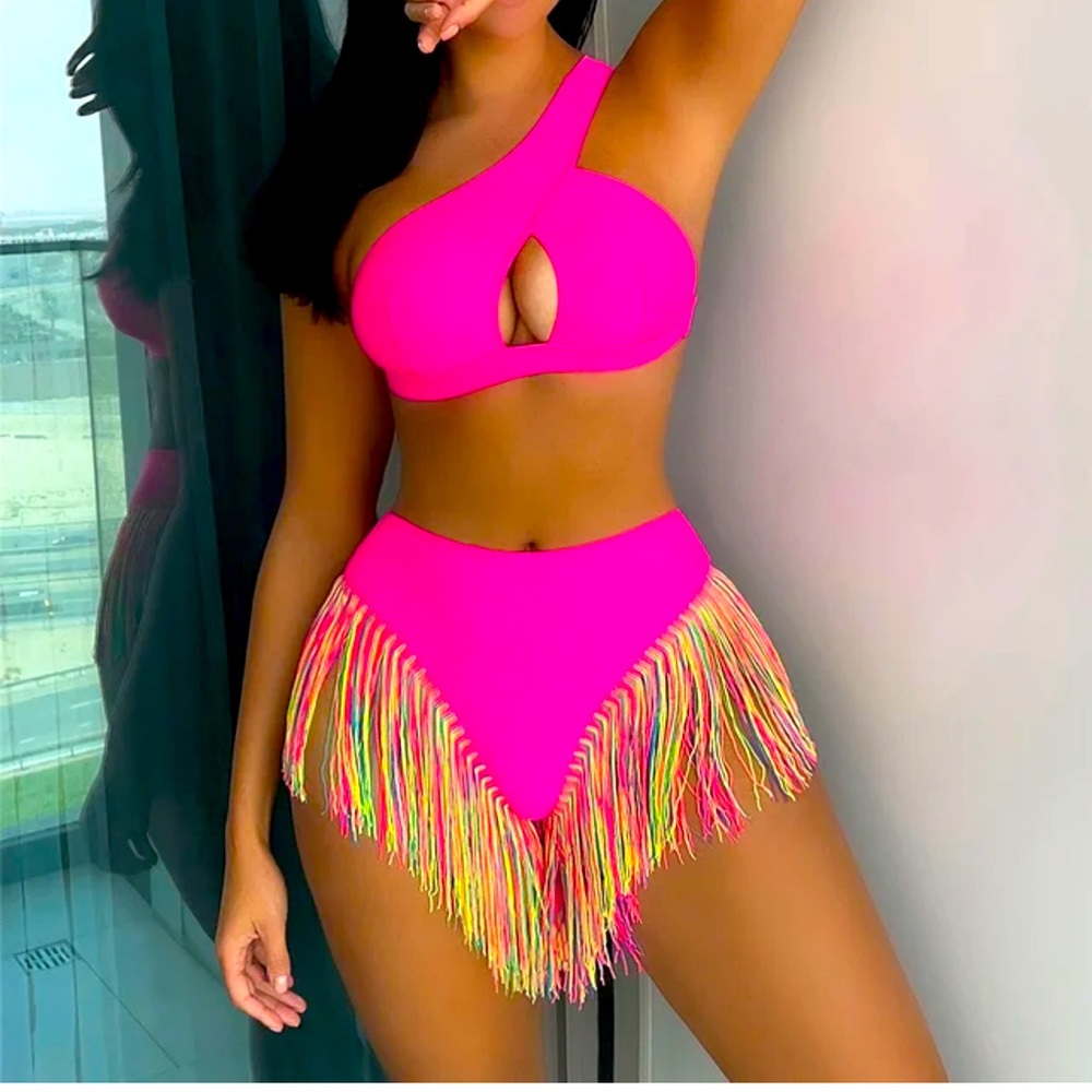 viral two piece fringe bikini set nwt
